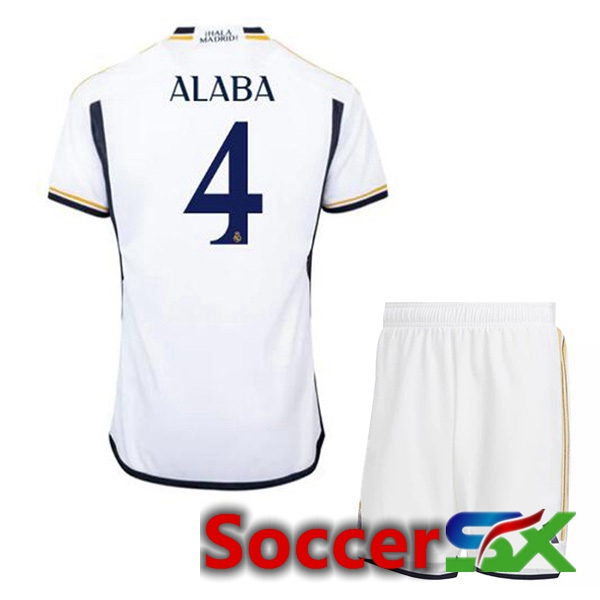 Real Madrid (Alaba 4) Kids Soccer Jersey Home White 2023/2024