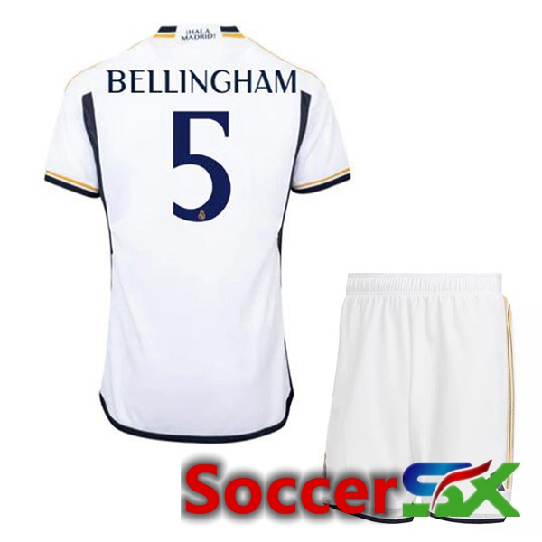 Real Madrid (Bellingham 5) Kids Soccer Jersey Home White 2023/2024