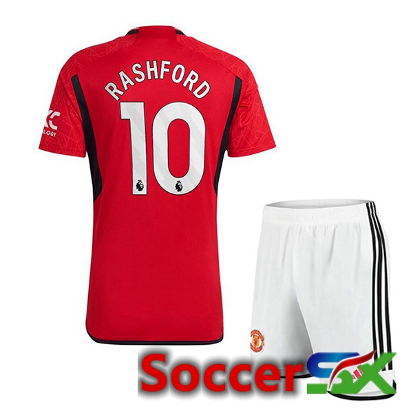 Manchester United (Rashford 10) Kids Soccer Jersey Home Red 2023/2024