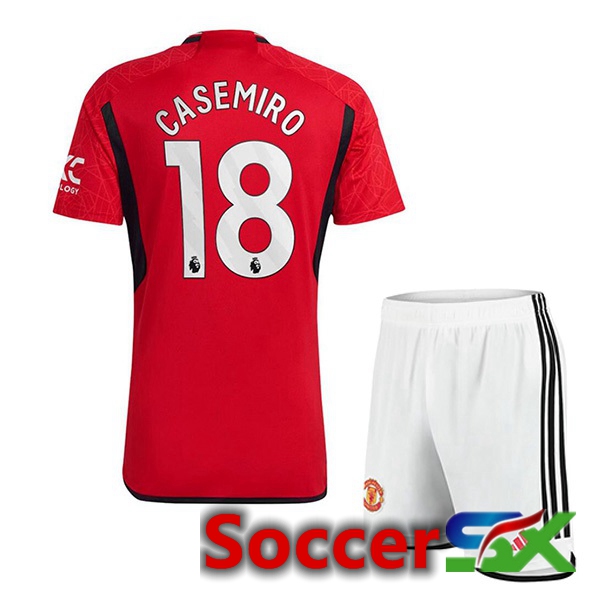 Manchester United (Casemiro 18) Kids Soccer Jersey Home Red 2023/2024