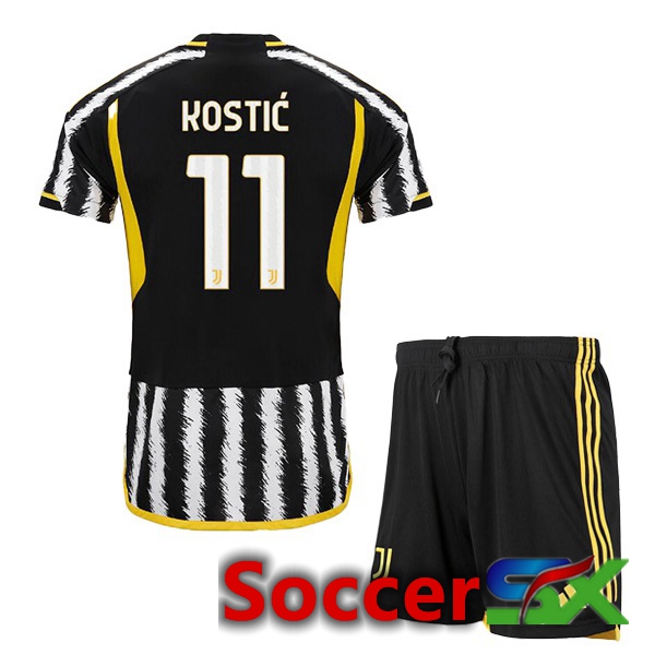 Juventus (KOSTIĆ 11) Kids Soccer Jersey Home Black White 2023/2024