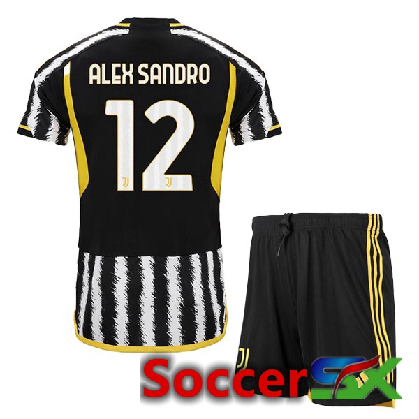 Juventus (ALEX SANDRO 12) Kids Soccer Jersey Home Black White 2023/2024