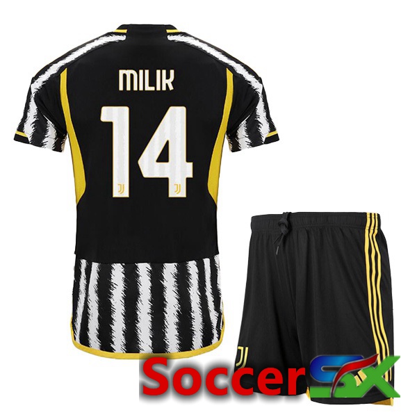 Juventus (MILIK 14) Kids Soccer Jersey Home Black White 2023/2024