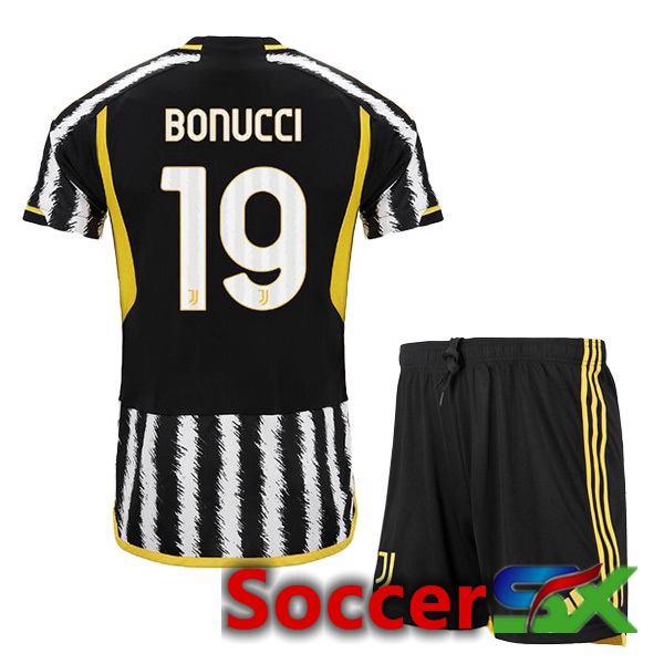 Juventus (BONUCCI 19) Kids Soccer Jersey Home Black White 2023/2024