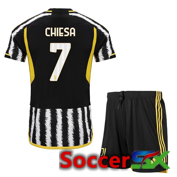 Juventus (CHIESA 7) Kids Soccer Jersey Home Black White 2023/2024