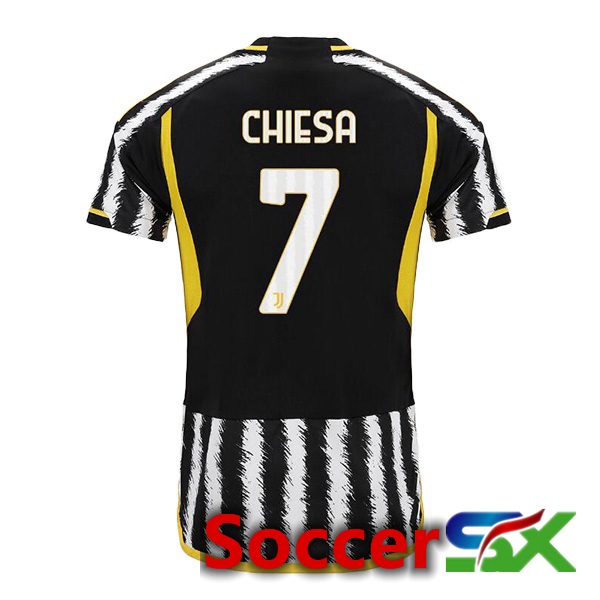 Juventus (CHIESA 7) Soccer Jersey Home Black White 2023/2024