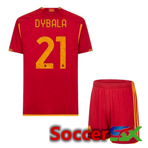 AS Roma (DYBALA 21) Kids Soccer Jersey Home Red 2023/2024