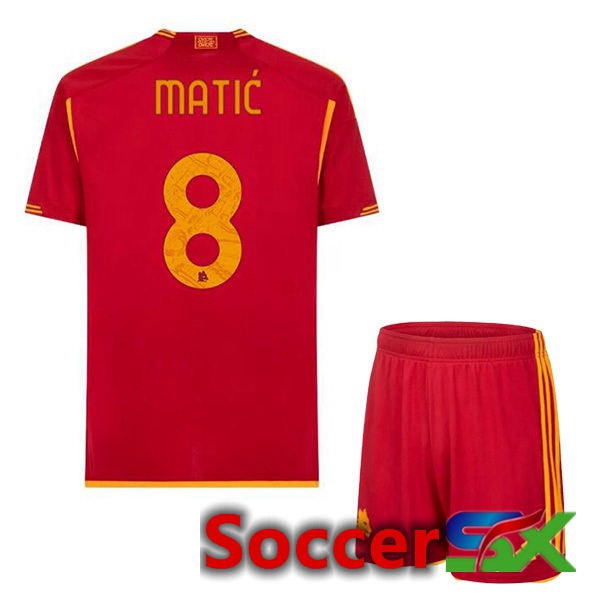 AS Roma (MATIĆ 8) Kids Soccer Jersey Home Red 2023/2024