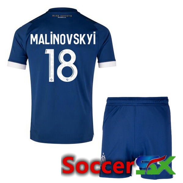 Marseille OM (MALINOVSKYI 18) Kids Soccer Jersey Away Blue 2023/2024