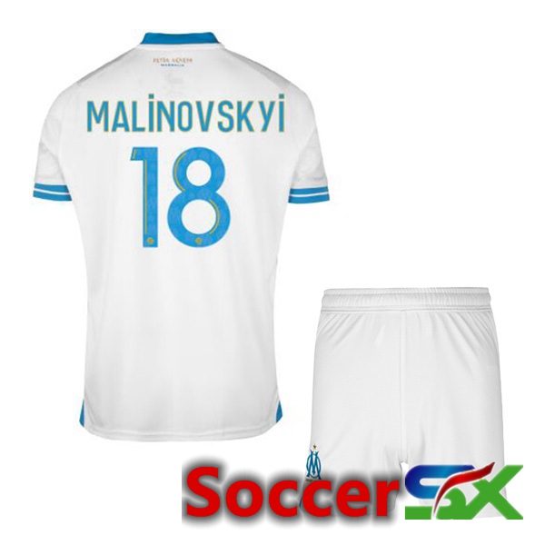 Marseille OM (MALINOVSKYI 18) Kids Soccer Jersey Home White 2023/2024