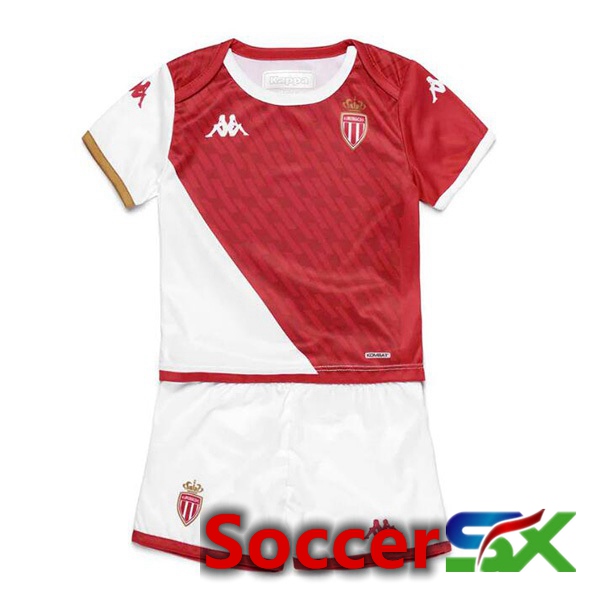 AS Monaco Kids Soccer Jersey Home White Red 2023/2024