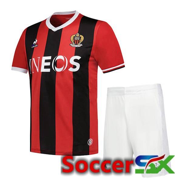 OGC Nice Kids Soccer Jersey Home Red Black 2023/2024