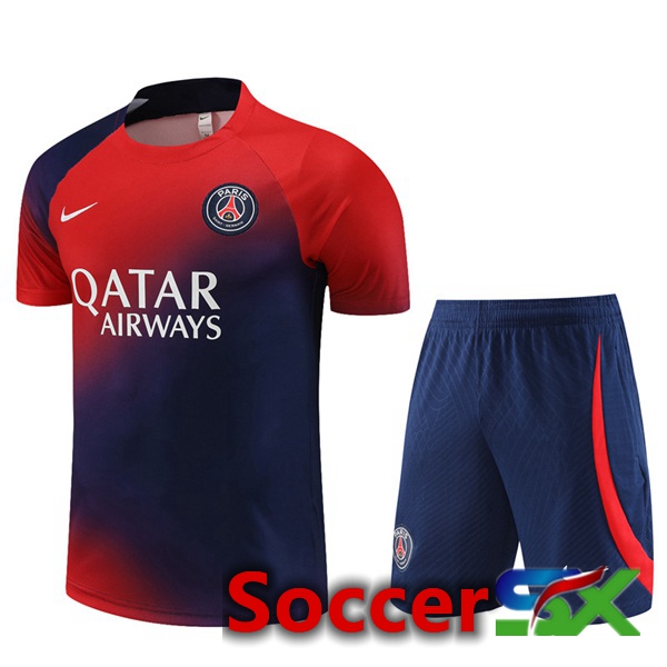 Paris PSG Training T Shirt + Shorts Blue Red 2023/2024