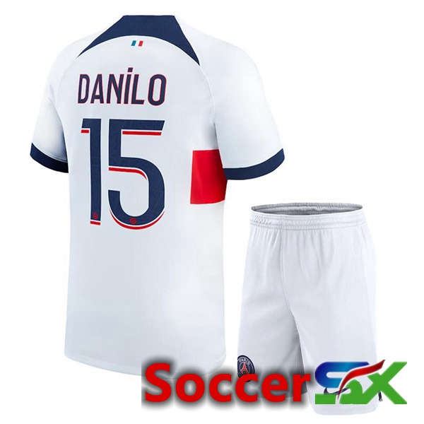 Paris PSG (Danilo 15) Kids Soccer Jersey Away White 2023/2024