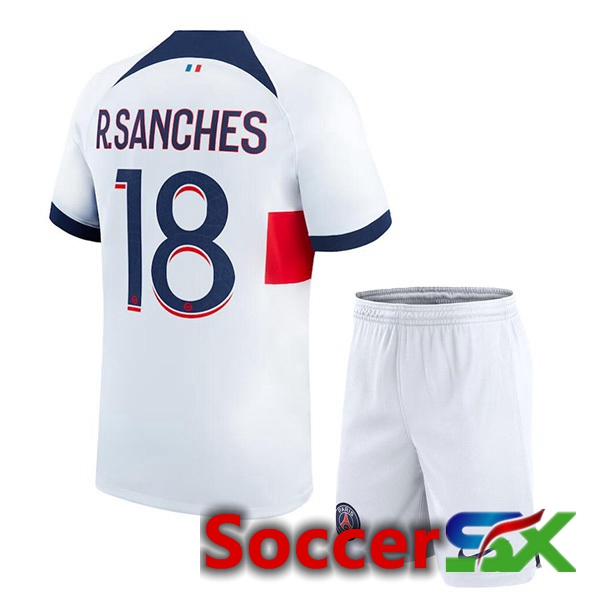 Paris PSG (R.Sanches 18) Kids Soccer Jersey Away White 2023/2024