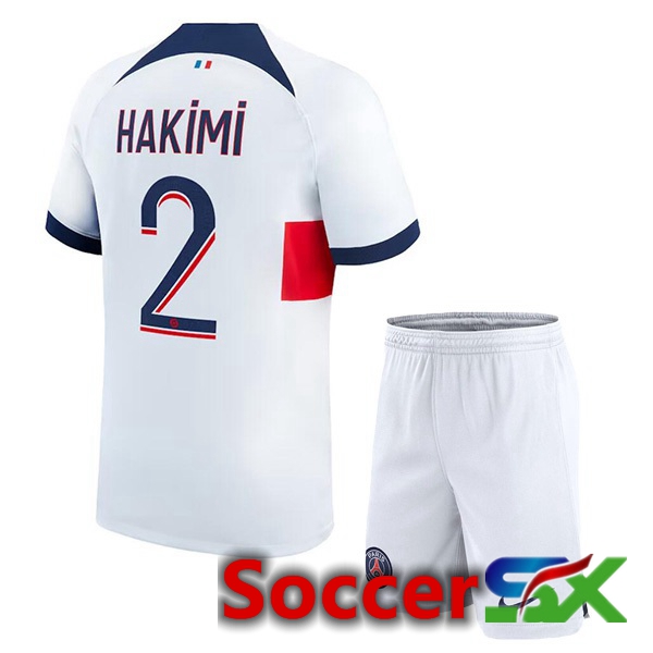 Paris PSG (Hakimi 2) Kids Soccer Jersey Away White 2023/2024