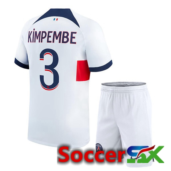 Paris PSG (Kimpembe 3) Kids Soccer Jersey Away White 2023/2024