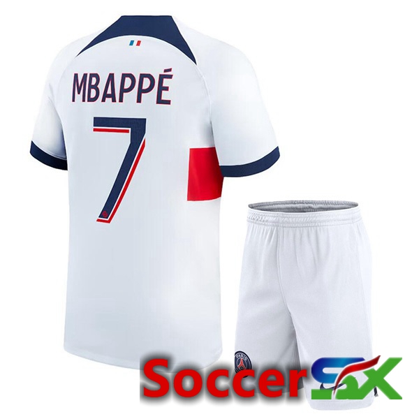 Paris PSG (Mbappé 7) Kids Soccer Jersey Away White 2023/2024