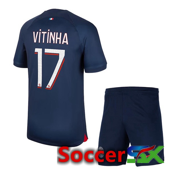 Paris PSG (Vitinha 17) Kids Soccer Jersey Home Royal Bluee 2023/2024