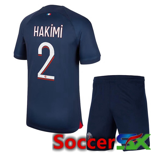 Paris PSG (Hakimi 2) Kids Soccer Jersey Home Royal Bluee 2023/2024