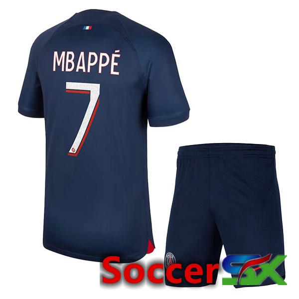 Paris PSG (Mbappé 7) Kids Soccer Jersey Home Royal Bluee 2023/2024