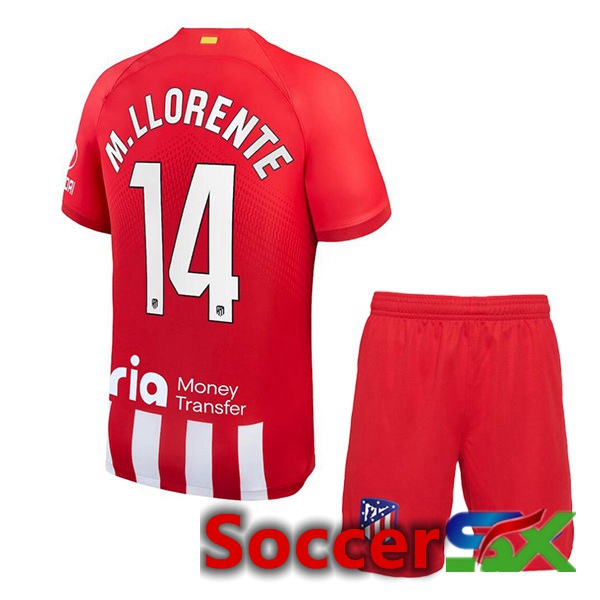 Atletico Madrid (M. Llorente 14) Kids Soccer Jersey Home Red 2023/2024