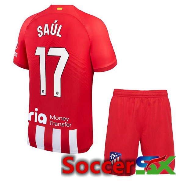Atletico Madrid (Saúl 17) Kids Soccer Jersey Home Red 2023/2024