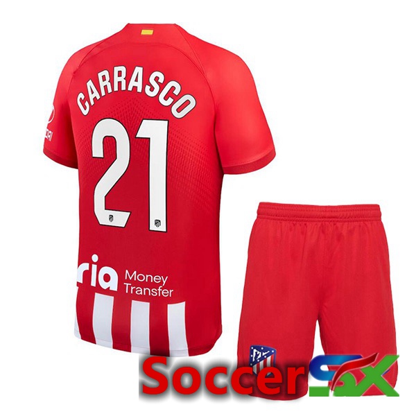 Atletico Madrid (Carrasco 21) Kids Soccer Jersey Home Red 2023/2024