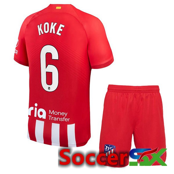 Atletico Madrid (Koke 6) Kids Soccer Jersey Home Red 2023/2024