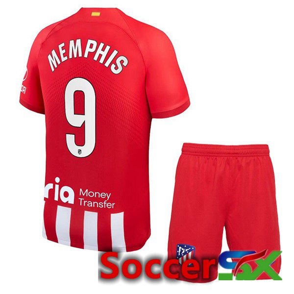 Atletico Madrid (Memphis 9) Kids Soccer Jersey Home Red 2023/2024