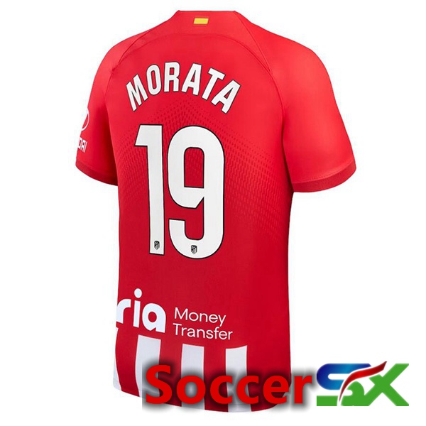 Atletico Madrid (Morata 19) Soccer Jersey Home Red 2023/2024