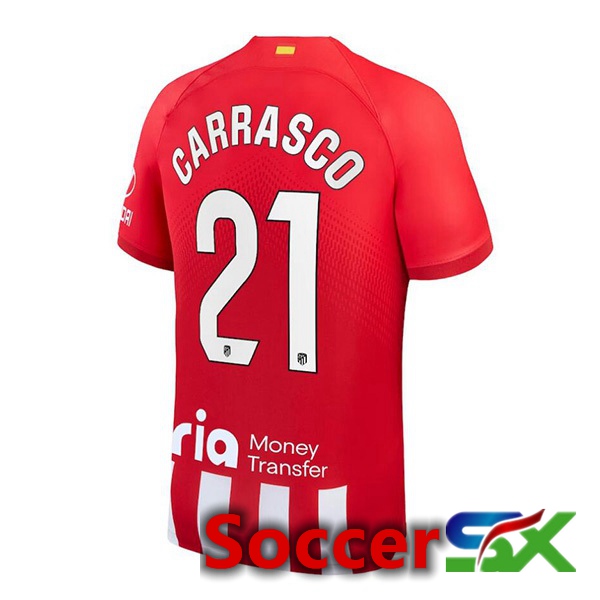 Atletico Madrid (Carrasco 21) Soccer Jersey Home Red 2023/2024