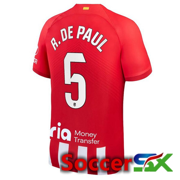 Atletico Madrid (R. De Paul 5) Soccer Jersey Home Red 2023/2024