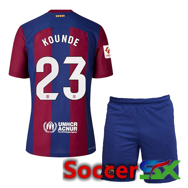 FC Barcelona (KOUNDE 23) Kids Soccer Jersey Home Blue Red 2023/2024
