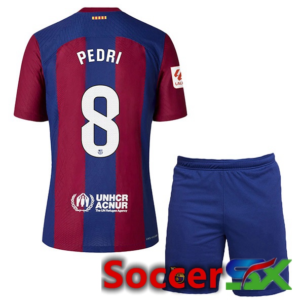 FC Barcelona (PEDRI 8) Kids Soccer Jersey Home Blue Red 2023/2024