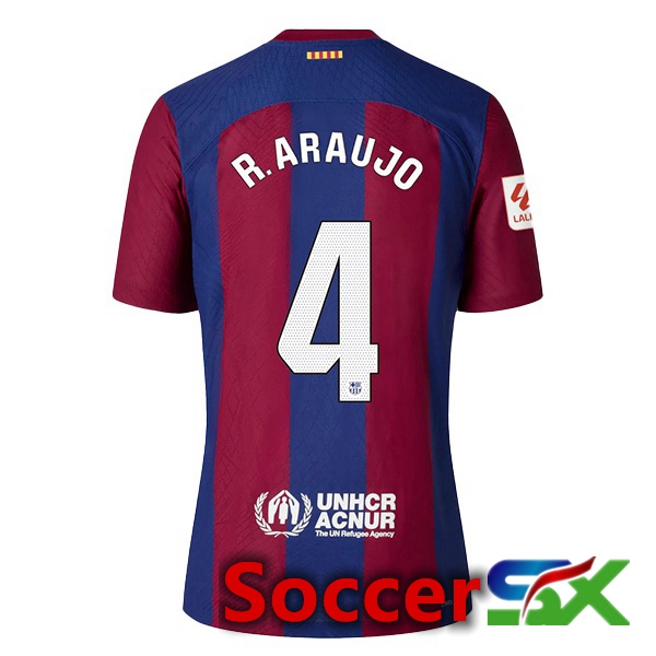 FC Barcelona (R. ARAUJO 4) Soccer Jersey Home Blue Red 2023/2024