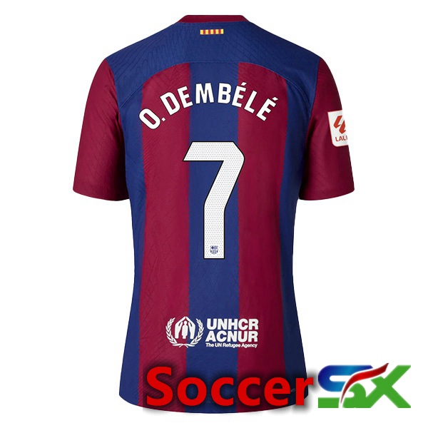 FC Barcelona (O. DEMBÉLÉ 7) Soccer Jersey Home Blue Red 2023/2024
