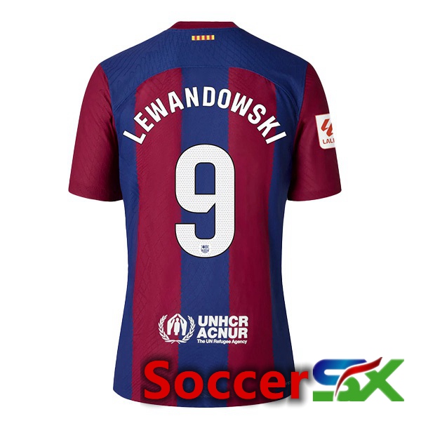 FC Barcelona (LEWANDOWSKI 9) Soccer Jersey Home Blue Red 2023/2024
