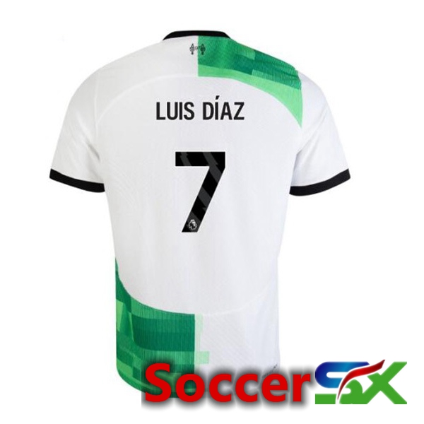 FC Liverpool (LUIS DÍAZ 7) Soccer Jersey Away White Green 2023/2024
