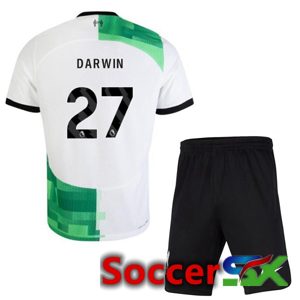 FC Liverpool (DARWIN 27) Kids Soccer Jersey Away White Green 2023/2024