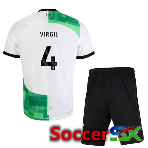 FC Liverpool (VIRGIL 4) Kids Soccer Jersey Away White Green 2023/2024