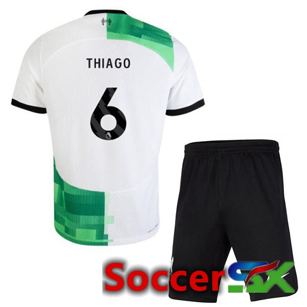 FC Liverpool (THIAGO 6) Kids Soccer Jersey Away White Green 2023/2024