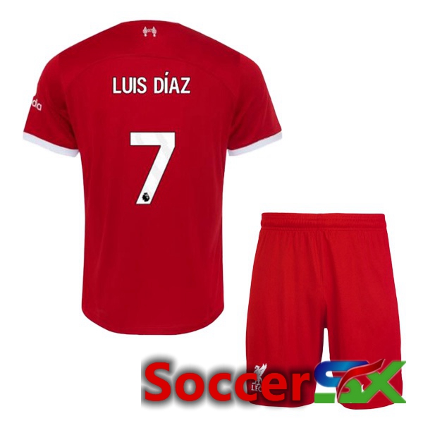 FC Liverpool (LUIS DÍAZ 7) Kids Soccer Jersey Home Red 2023/2024