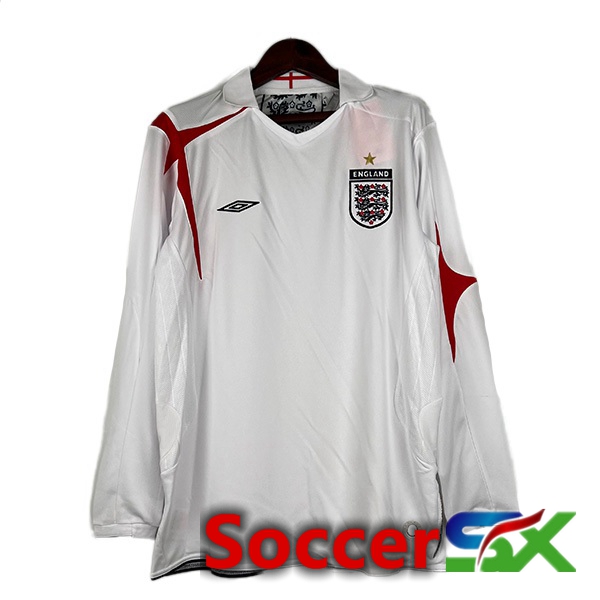 England Retro Soccer Jersey Home Long Sleeve White 2006