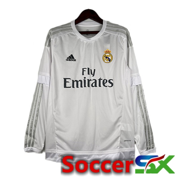Real Madrid Retro Soccer Jersey Home Long Sleeve White 2015-2016