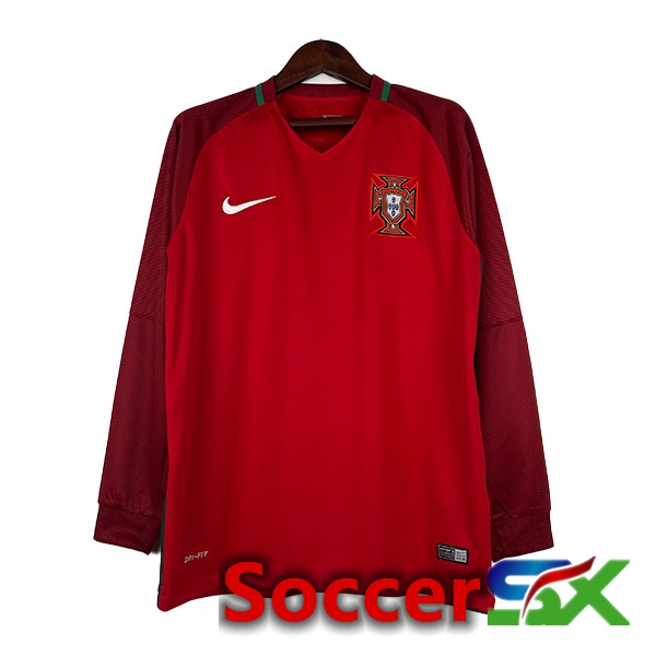 Portugal Retro Soccer Jersey Home Long Sleeve Red 2016