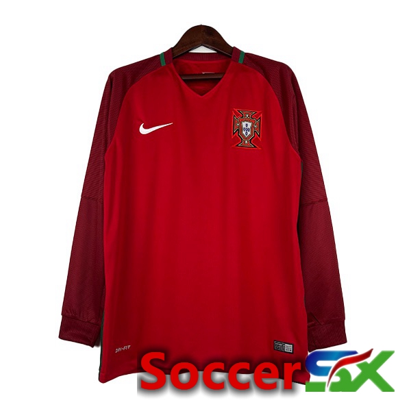 Portugal Retro Soccer Jersey Home Long Sleeve Red 2016