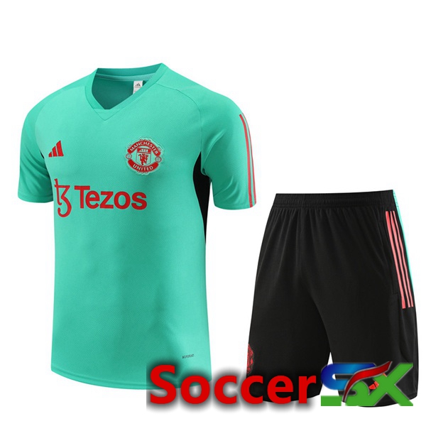 Manchester United Training T Shirt + Shorts Green 2023/2024