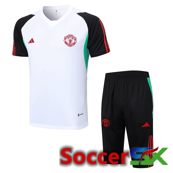 Manchester United Training T Shirt + Shorts White 2023/2024