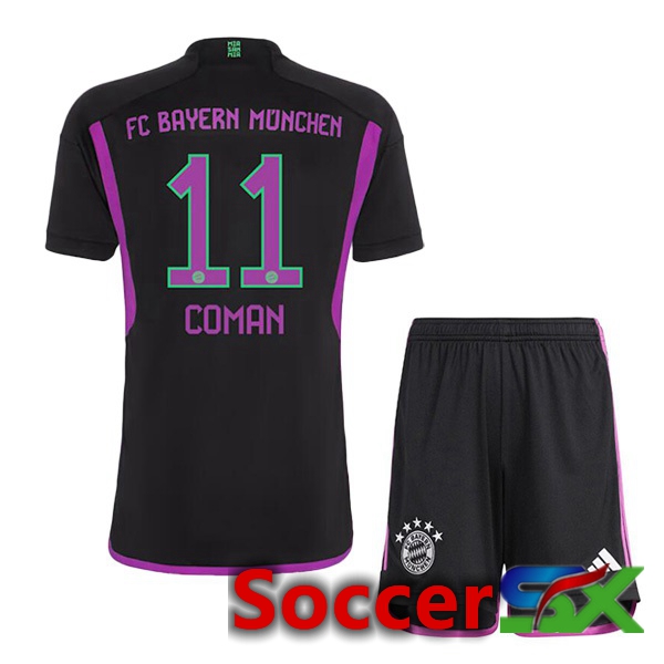 Bayern Munich (Coman 11) Kids Away Soccer Jersey Black 2023/2024